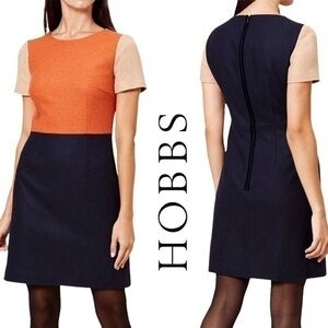 Hobbs Essie Wool Orange Navy Blue Short Sleeve Mini Dress XS (2)